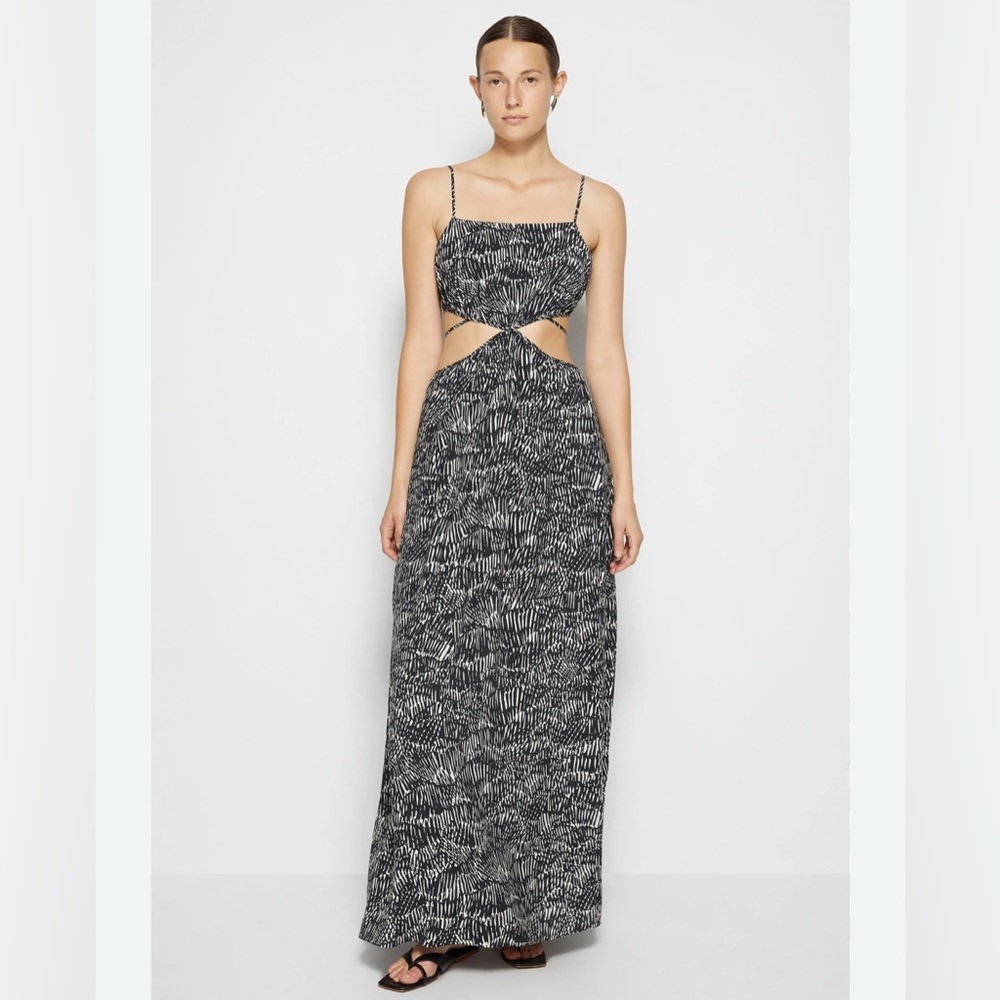 Jonathan Simkhai Amora Cutout Maxi Dress Women’s Medium Black Abstract Resort
